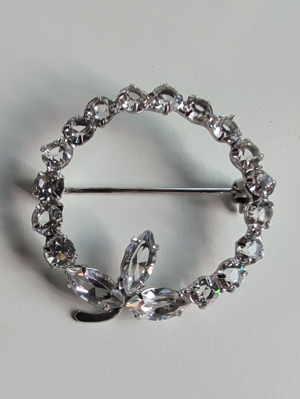Sterling Crystal Circle Scarf Brooch Pin